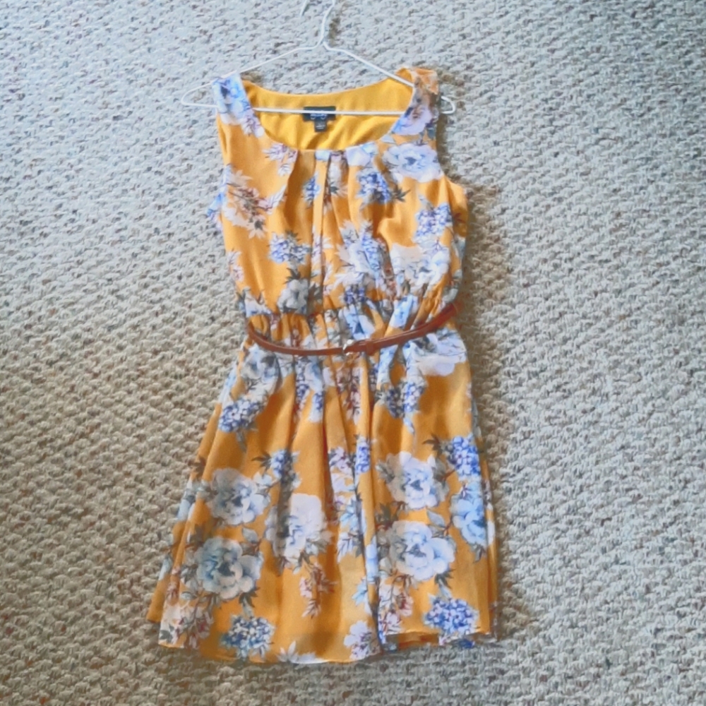 Yellow floral belted dress